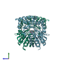 PDB entry 2yri coloured by chain, side view.