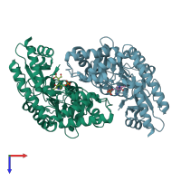 PDB entry 2yri coloured by chain, top view.