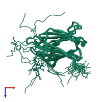 PDB entry 2yro coloured by chain, ensemble of 20 models, top view.