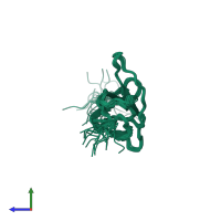 PDB entry 2yrp coloured by chain, ensemble of 20 models, side view.
