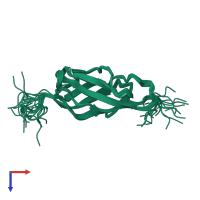 PDB entry 2yrp coloured by chain, ensemble of 20 models, top view.