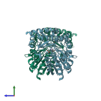 PDB entry 2yrr coloured by chain, side view.