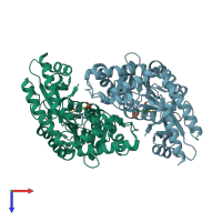 PDB entry 2yrr coloured by chain, top view.