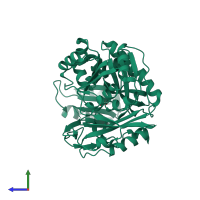 PDB entry 2yrw coloured by chain, side view.