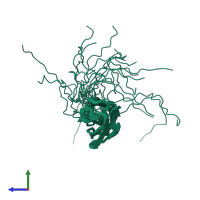 PDB entry 2ys4 coloured by chain, ensemble of 20 models, side view.