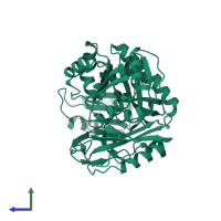 PDB entry 2ys7 coloured by chain, side view.