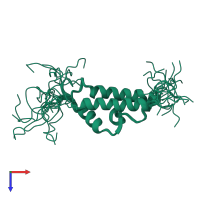 PDB entry 2ys8 coloured by chain, ensemble of 20 models, top view.