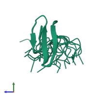 PDB entry 2ysc coloured by chain, ensemble of 20 models, side view.