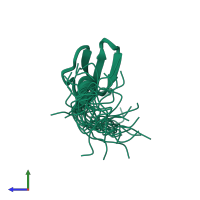 PDB entry 2yse coloured by chain, ensemble of 20 models, side view.