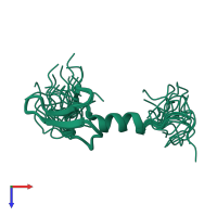 PDB entry 2yse coloured by chain, ensemble of 20 models, top view.