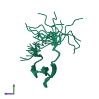 PDB entry 2ysh coloured by chain, ensemble of 20 models, side view.