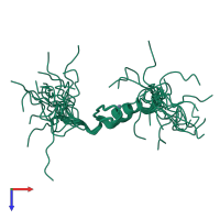 PDB entry 2yti coloured by chain, ensemble of 20 models, top view.