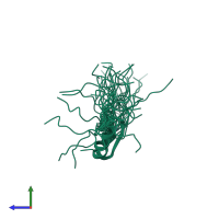 PDB entry 2ytn coloured by chain, ensemble of 20 models, side view.