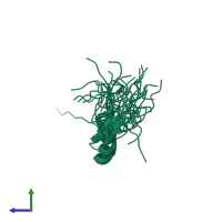 PDB entry 2ytt coloured by chain, ensemble of 20 models, side view.