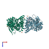 PDB entry 2ytz coloured by chain, top view.