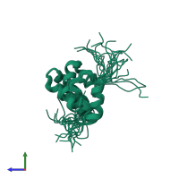 PDB entry 2yu0 coloured by chain, ensemble of 20 models, side view.
