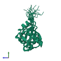 PDB entry 2yu6 coloured by chain, ensemble of 20 models, side view.