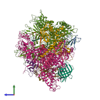 PDB entry 2yu9 coloured by chain, side view.