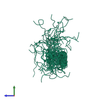 PDB entry 2yuc coloured by chain, ensemble of 20 models, side view.
