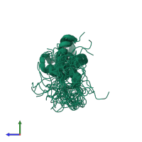 PDB entry 2yuf coloured by chain, ensemble of 20 models, side view.