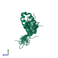 PDB entry 2yul coloured by chain, ensemble of 20 models, side view.