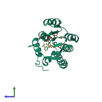 PDB entry 2yut coloured by chain, side view.