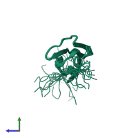 PDB entry 2yuv coloured by chain, ensemble of 20 models, side view.