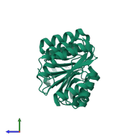 PDB entry 2yv1 coloured by chain, side view.