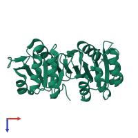 PDB entry 2yv1 coloured by chain, top view.