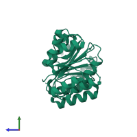 PDB entry 2yv2 coloured by chain, side view.