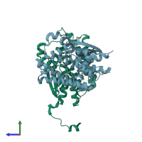 PDB entry 2yv9 coloured by chain, side view.