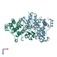 PDB entry 2yv9 coloured by chain, top view.