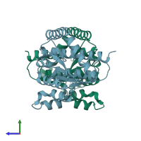 PDB entry 2yva coloured by chain, side view.