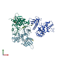 PDB entry 2yvc coloured by chain, front view.