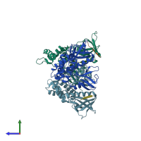 PDB entry 2yvc coloured by chain, side view.