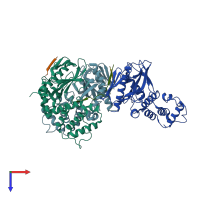 PDB entry 2yvc coloured by chain, top view.