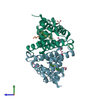 PDB entry 2yve coloured by chain, side view.