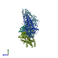 PDB entry 2yvk coloured by chain, side view.