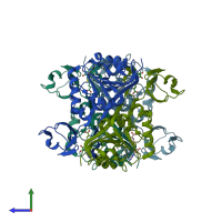 PDB entry 2yvl coloured by chain, side view.