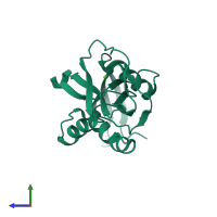 PDB entry 2yvm coloured by chain, side view.