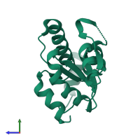 PDB entry 2yvq coloured by chain, side view.