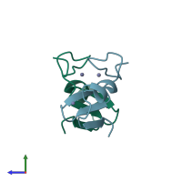 PDB entry 2yvr coloured by chain, side view.