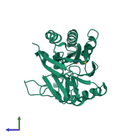 PDB entry 2yvt coloured by chain, side view.
