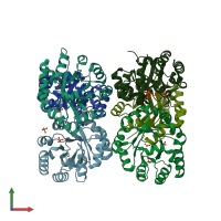 PDB entry 2yw3 coloured by chain, front view.