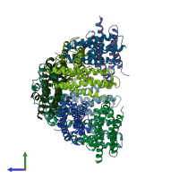 PDB entry 2yw7 coloured by chain, side view.