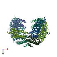 PDB entry 2yw7 coloured by chain, top view.