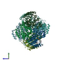 PDB entry 2yw9 coloured by chain, side view.