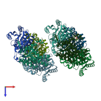 PDB entry 2yw9 coloured by chain, top view.
