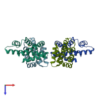 PDB entry 2ywa coloured by chain, top view.
