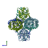 PDB entry 2ywb coloured by chain, side view.
